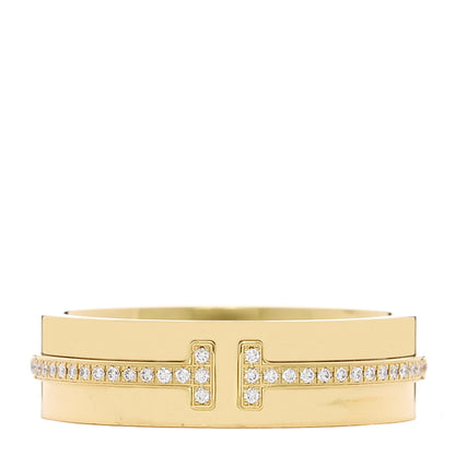 Tiffany 18K Yellow Gold Diamond Wide T Two Ring 54 7 1 of 6