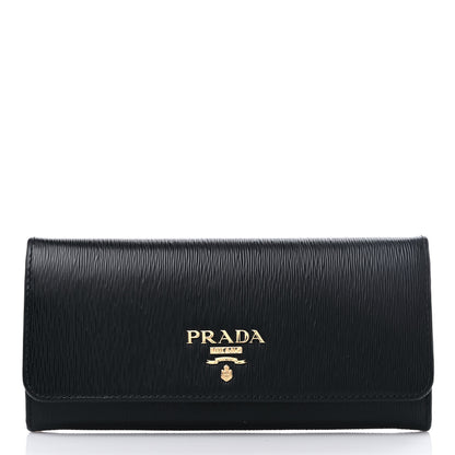 Prada Vitello Move Bi-Color Continental Flap Travel Wallet Black Lacca 2 of 10