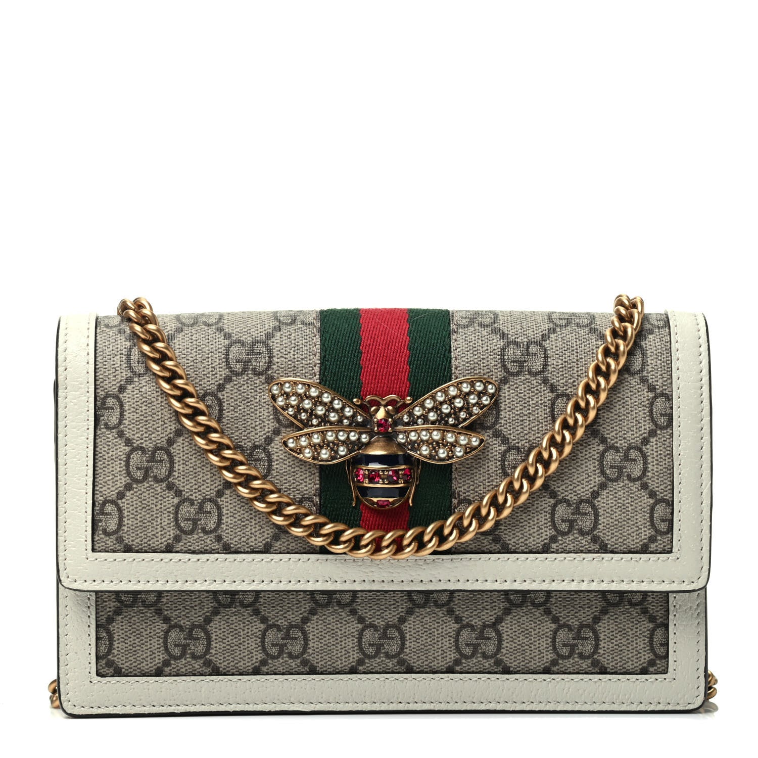 Gucci GG Supreme Monogram Web Queen Margaret Chain Wallet White 1 of 4