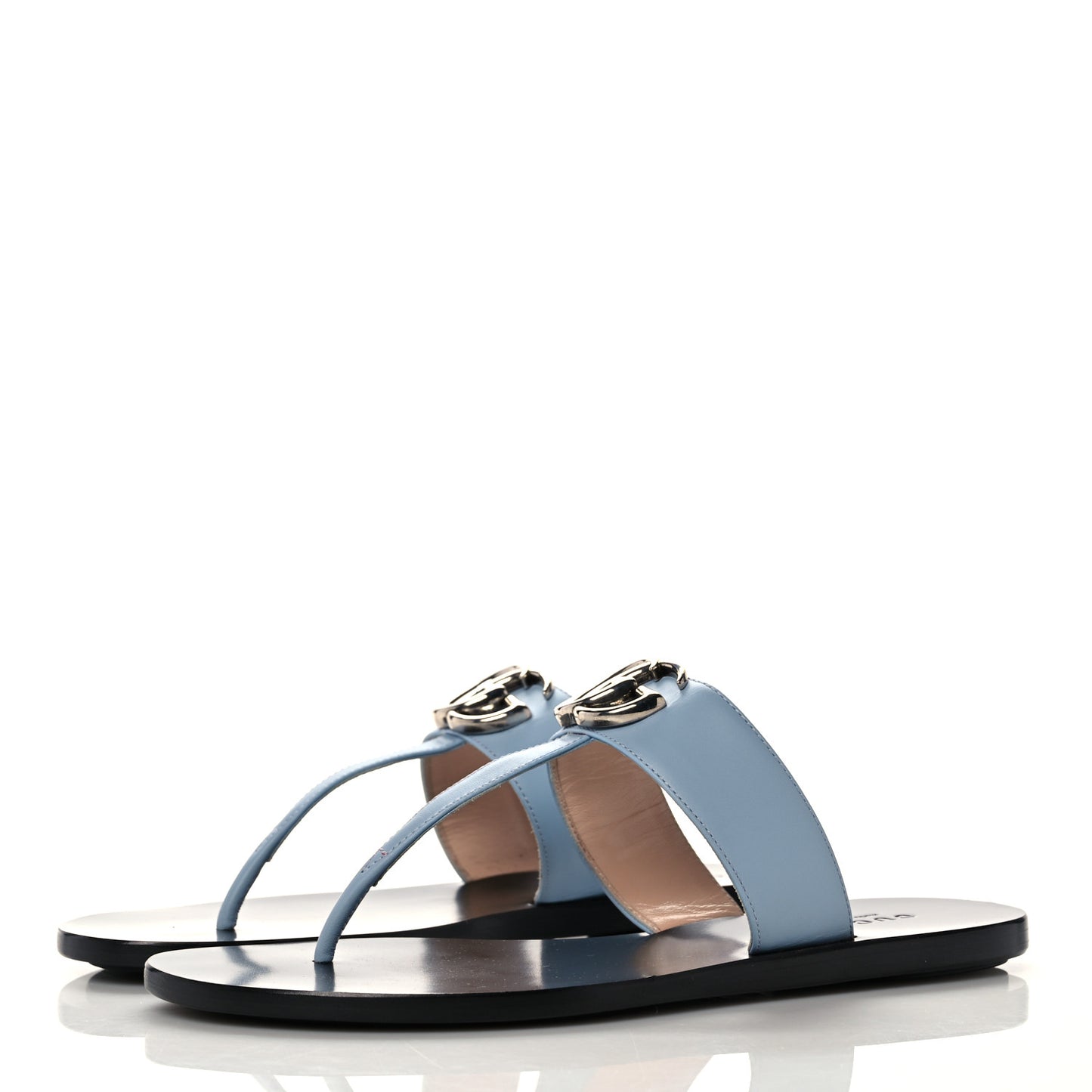 Calfskin GG Marmont Thong Sandals 35.5 Porcelain Light Blue