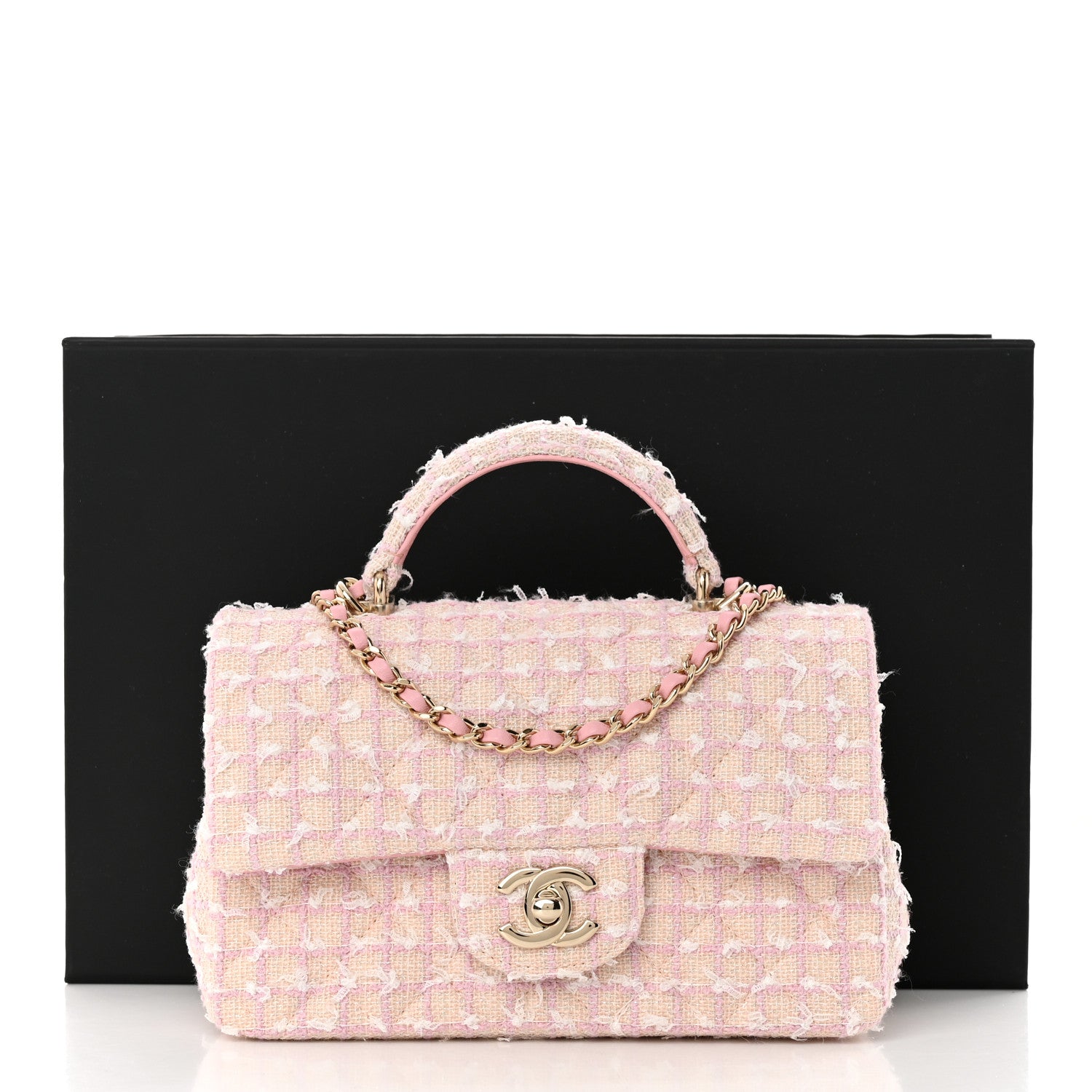 Chanel Tweed Quilted Mini Top Handle Rectangular Flap Light Pink 11 of 11