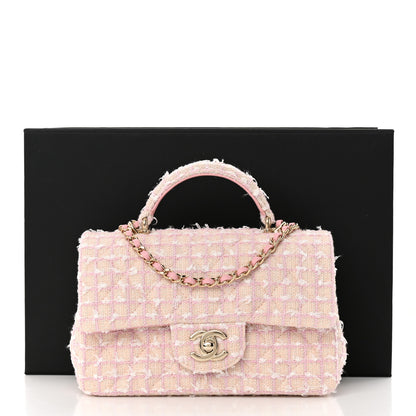 Chanel Tweed Quilted Mini Top Handle Rectangular Flap Light Pink 11 of 11