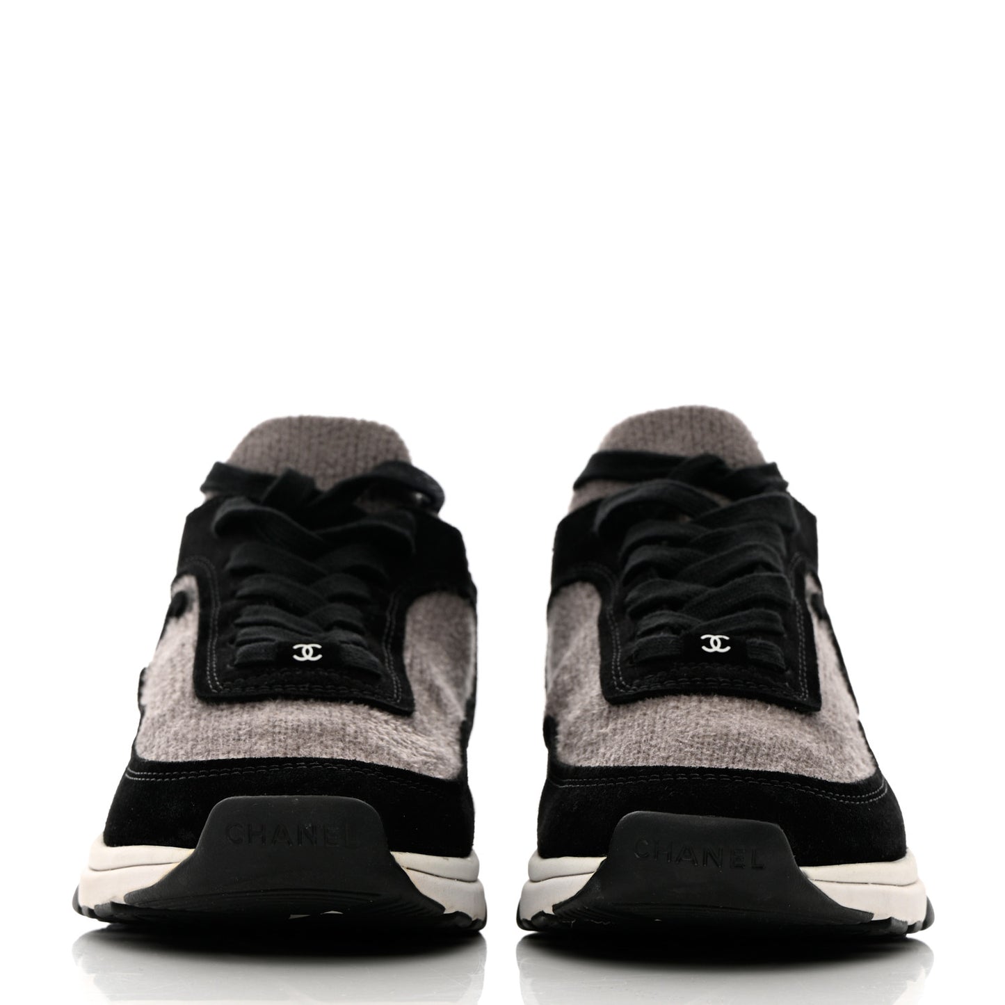 Fabric Suede Calfskin CC Sneakers 40 Grey Black