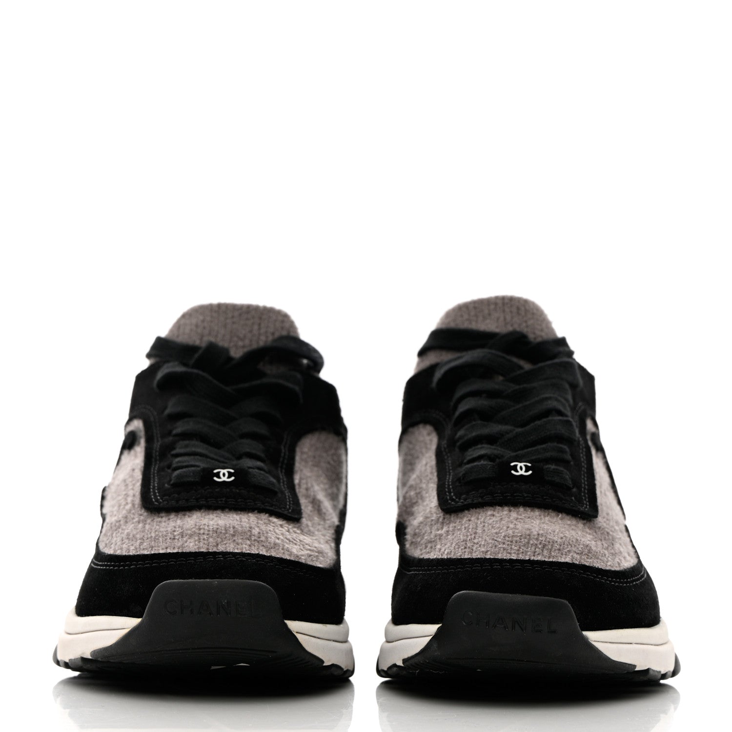 Chanel Fabric Suede Calfskin CC Sneakers 40 Grey Black 2 of 12