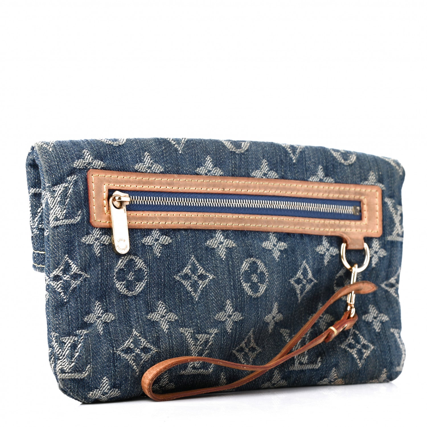 Louis Vuitton Monogram Denim Pochette Plat Clutch Blue 3 of 7