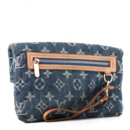 Louis Vuitton Monogram Denim Pochette Plat Clutch Blue 3 of 7
