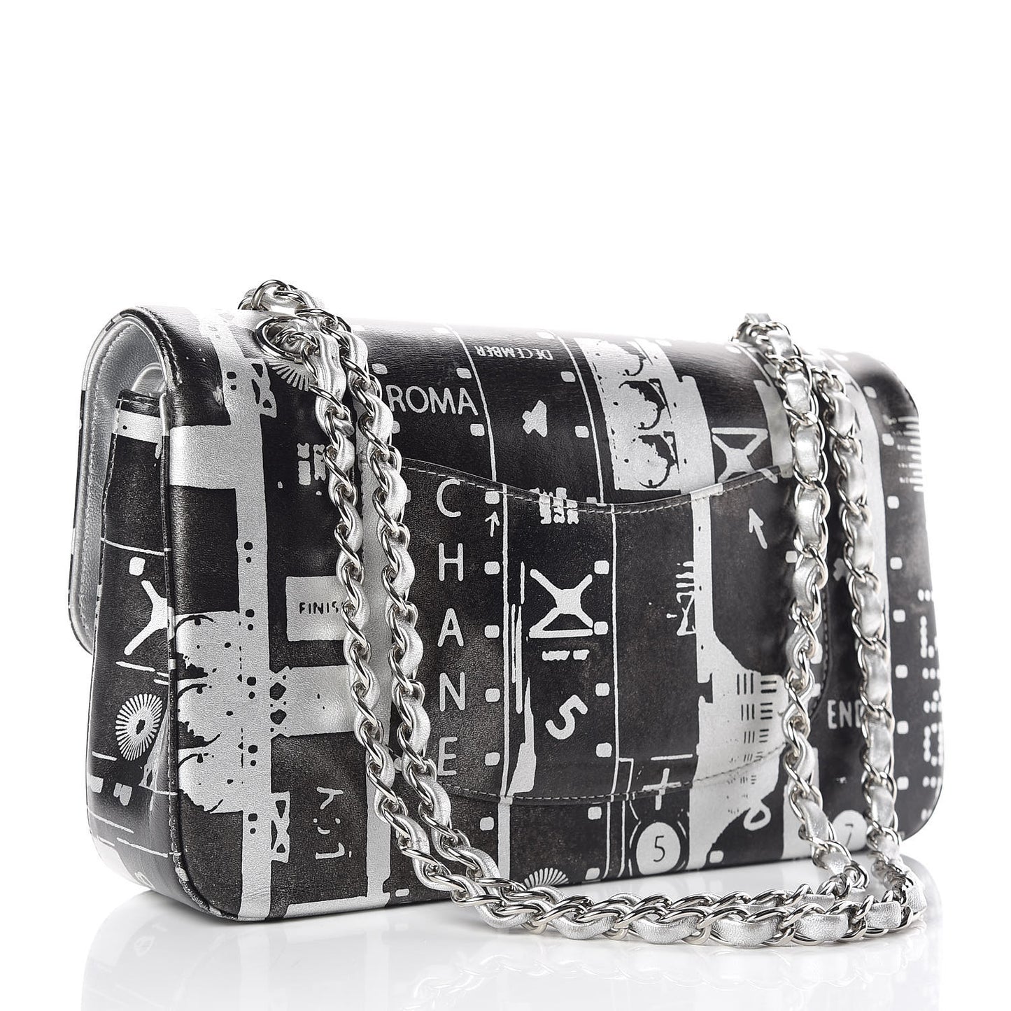 Lambskin Hand Painted Medium Double Flap Black Silver