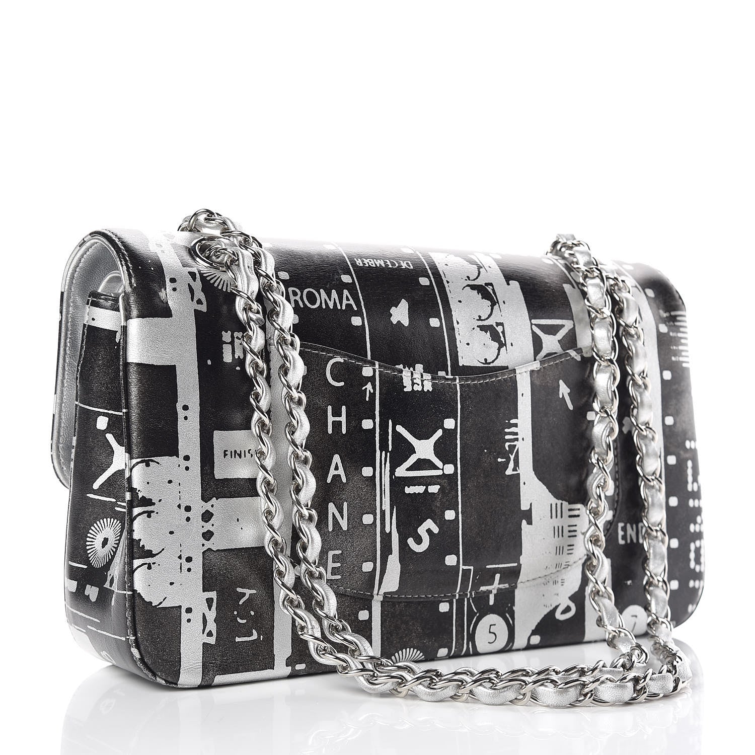 Chanel Lambskin Hand Painted Medium Double Flap Black Silver 3 of 11