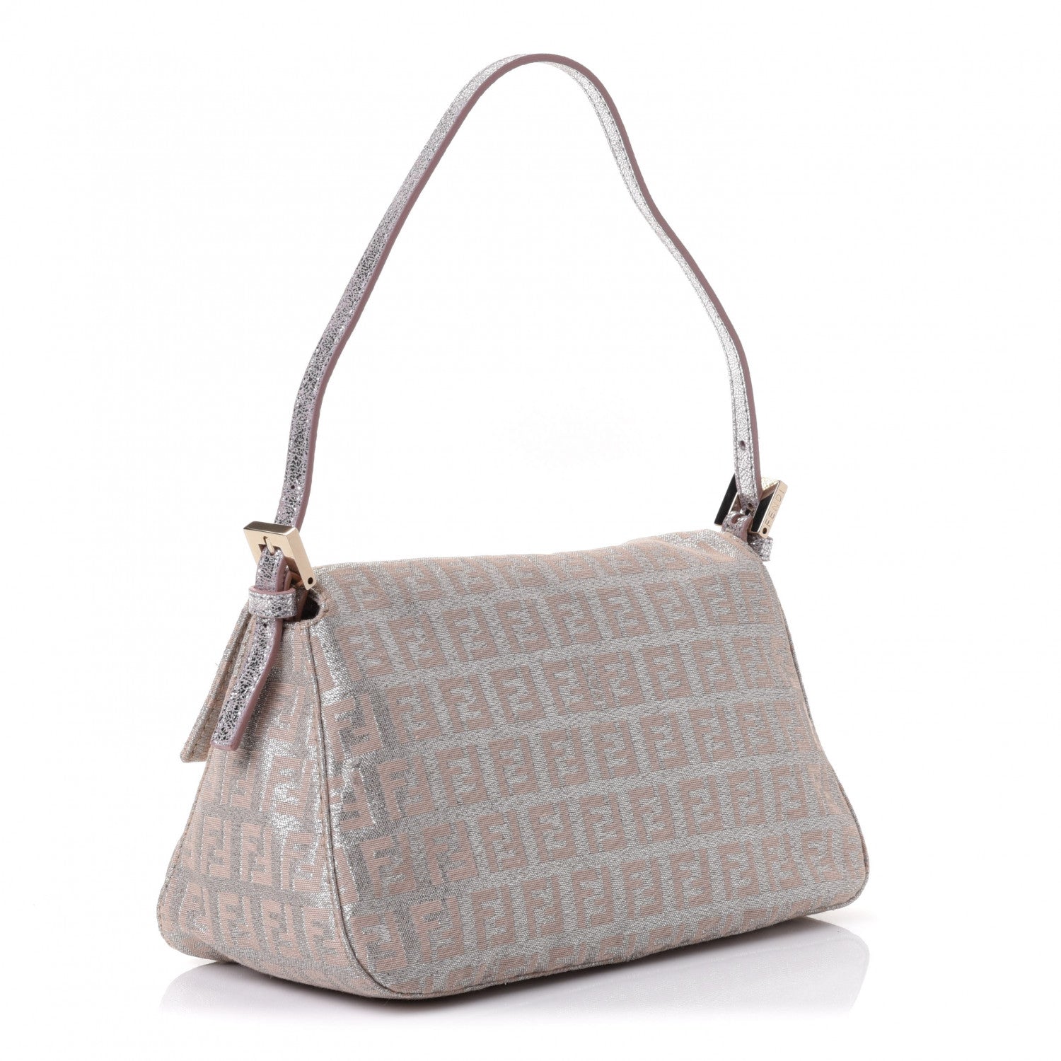 Fendi Metallic Jacquard Zucchino Suede Mini Mama Baguette Cipria Argento Grigio 2 of 4
