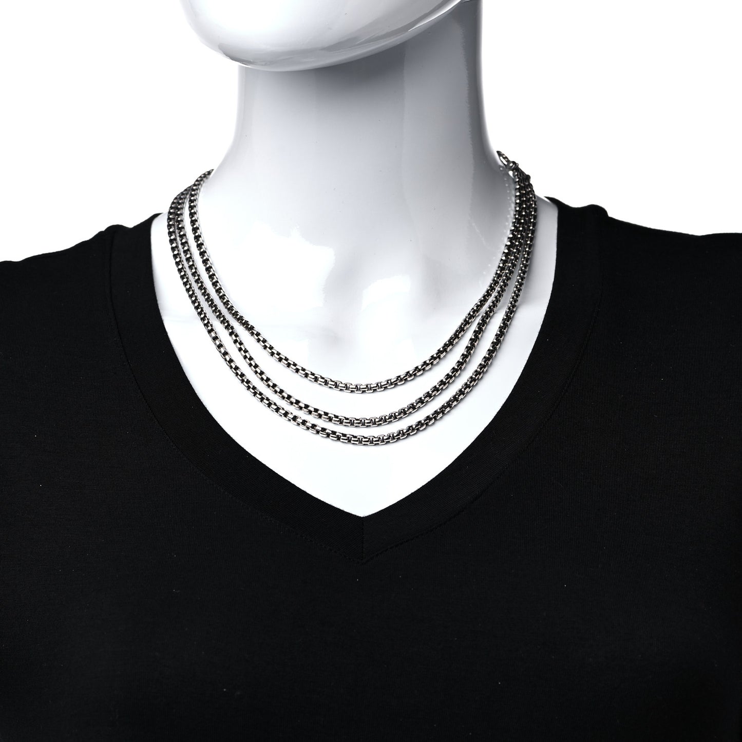 Sterling Silver Box Chain Three Strand Necklace