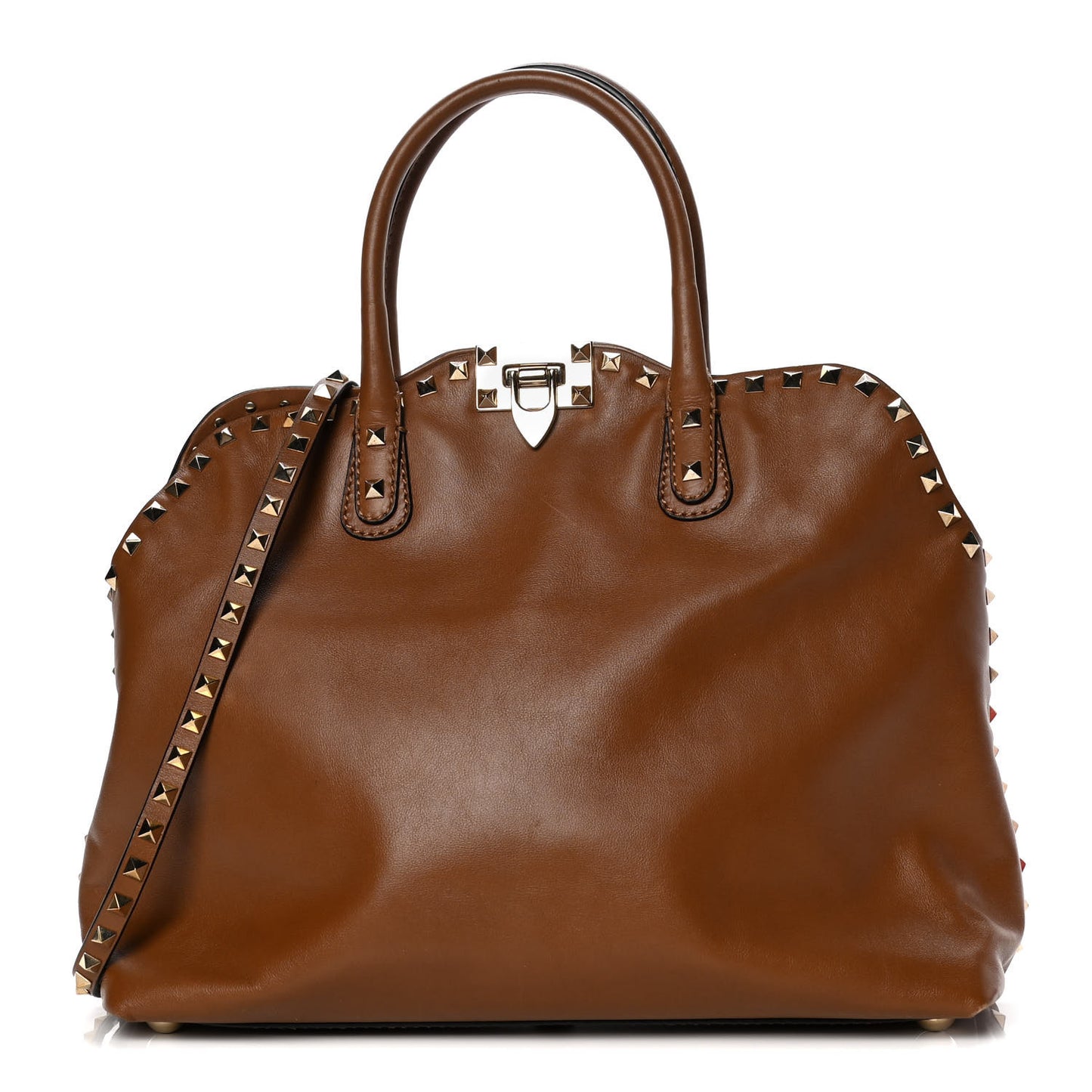 Vitello Rockstud Dome Satchel Deep Cuir