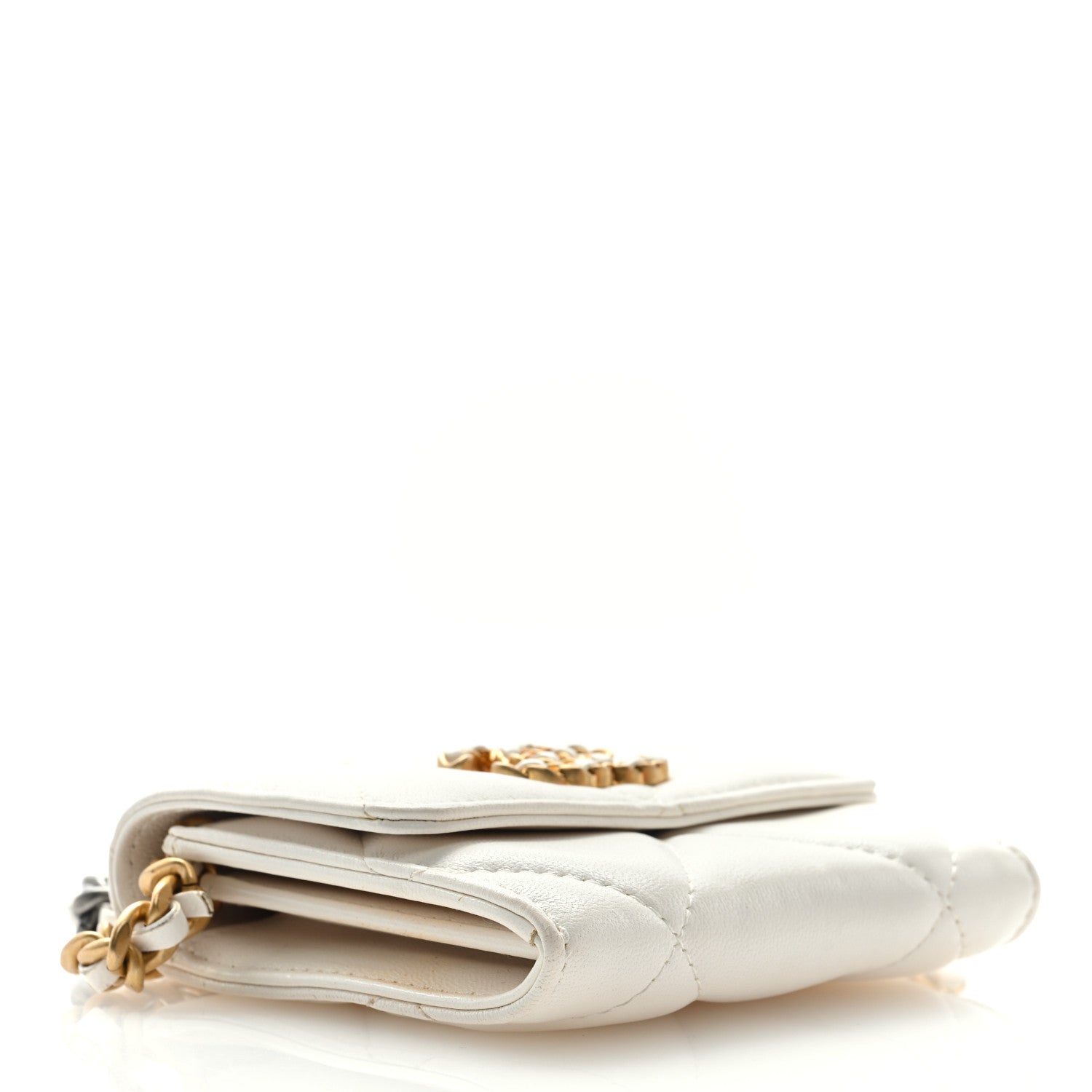 Chanel Lambskin Quilted Chanel 19 Flap Coin Purse With Chain White 4 of 9