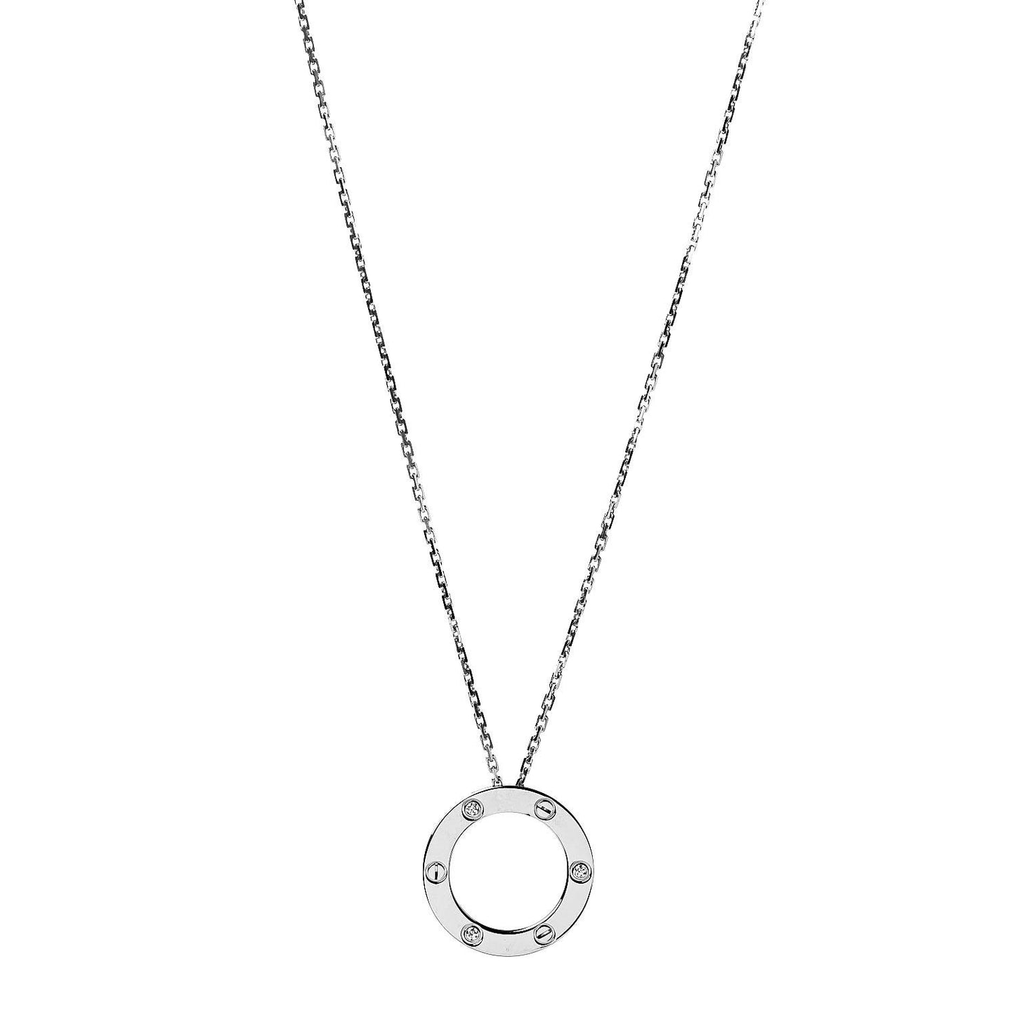 18K White Gold 3 Diamonds LOVE Pendant Necklace