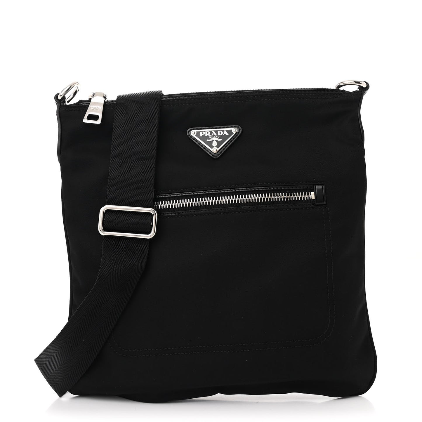 Tessuto Nylon Saffiano Flat Messenger Bag Black