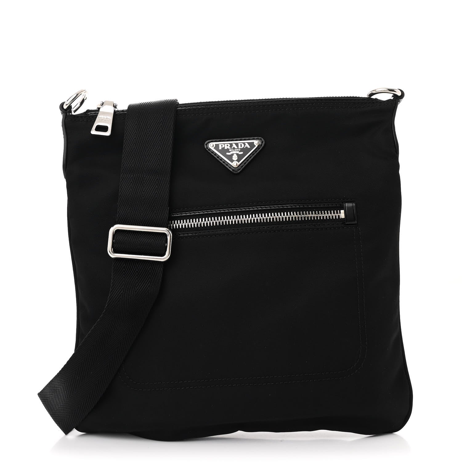 Prada Tessuto Nylon Saffiano Flat Messenger Bag Black 1 of 11