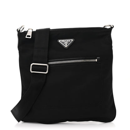 Prada Tessuto Nylon Saffiano Flat Messenger Bag Black 1 of 11