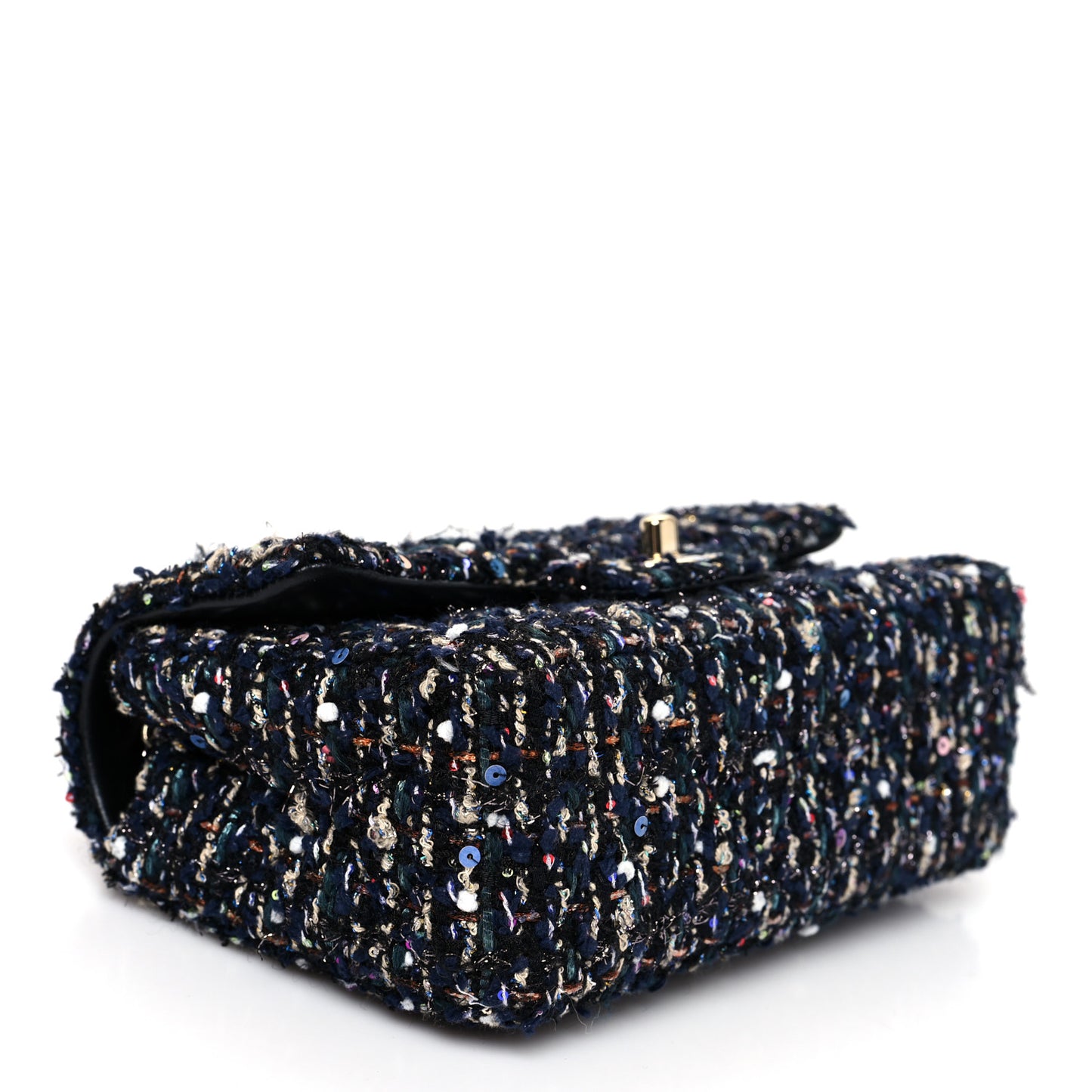 Glittered Tweed Quilted Mini Rectangular Flap Navy Blue Multicolor