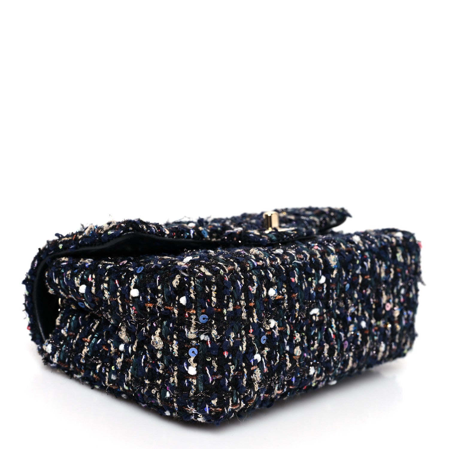 Chanel Glittered Tweed Quilted Mini Rectangular Flap Navy Blue Multicolor 3 of 7