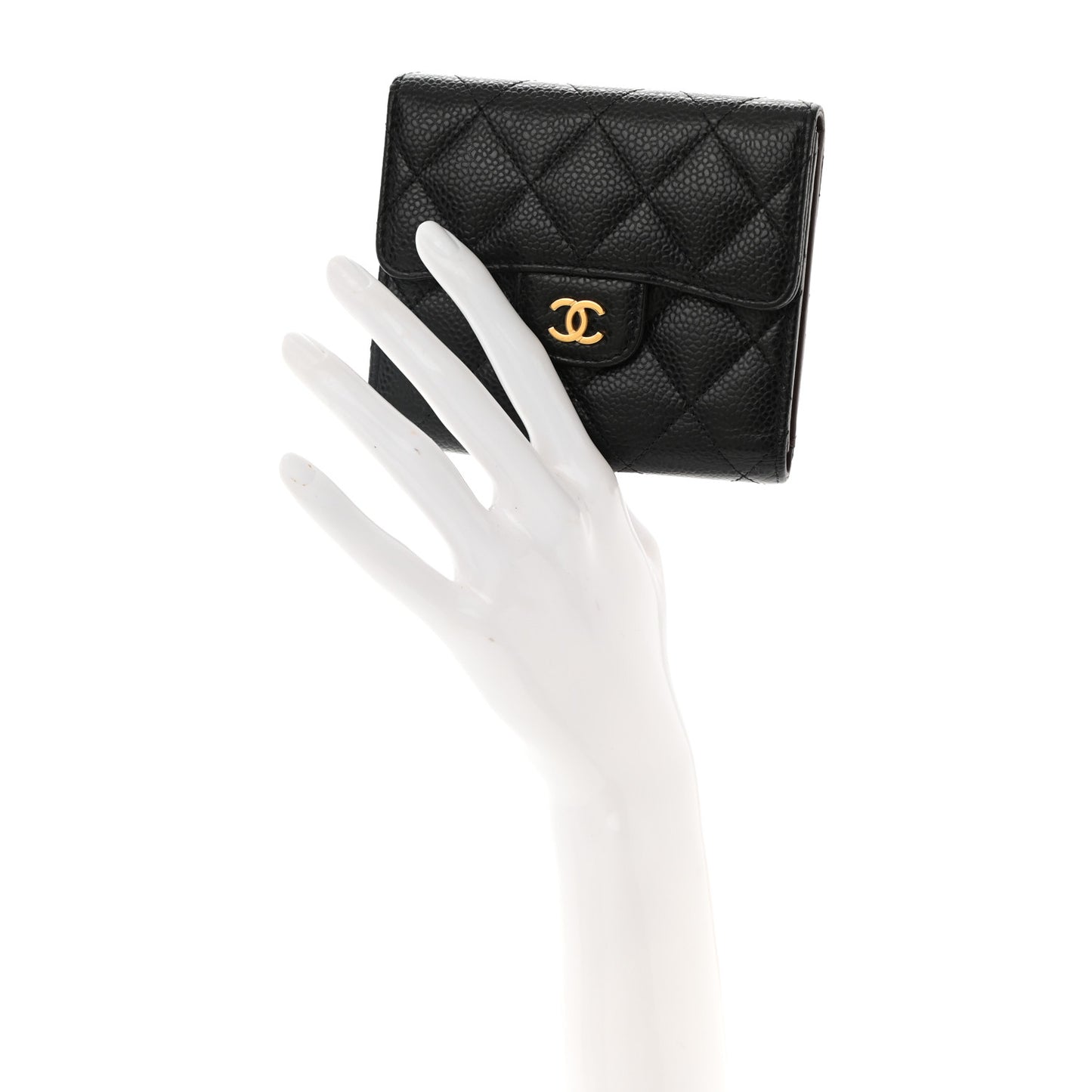 Caviar Quilted Compact Flap Wallet Black