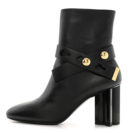 Calfskin Belted Silhouette Ankle Boots 38 Black