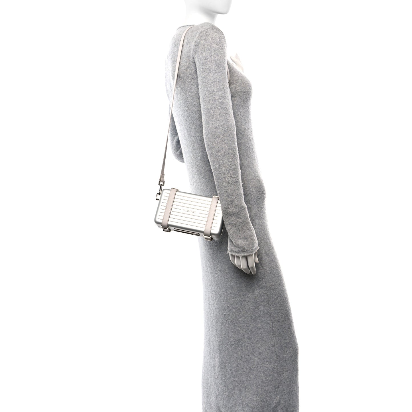 X RIMOWA Aluminum Personal Clutch On Strap Silver
