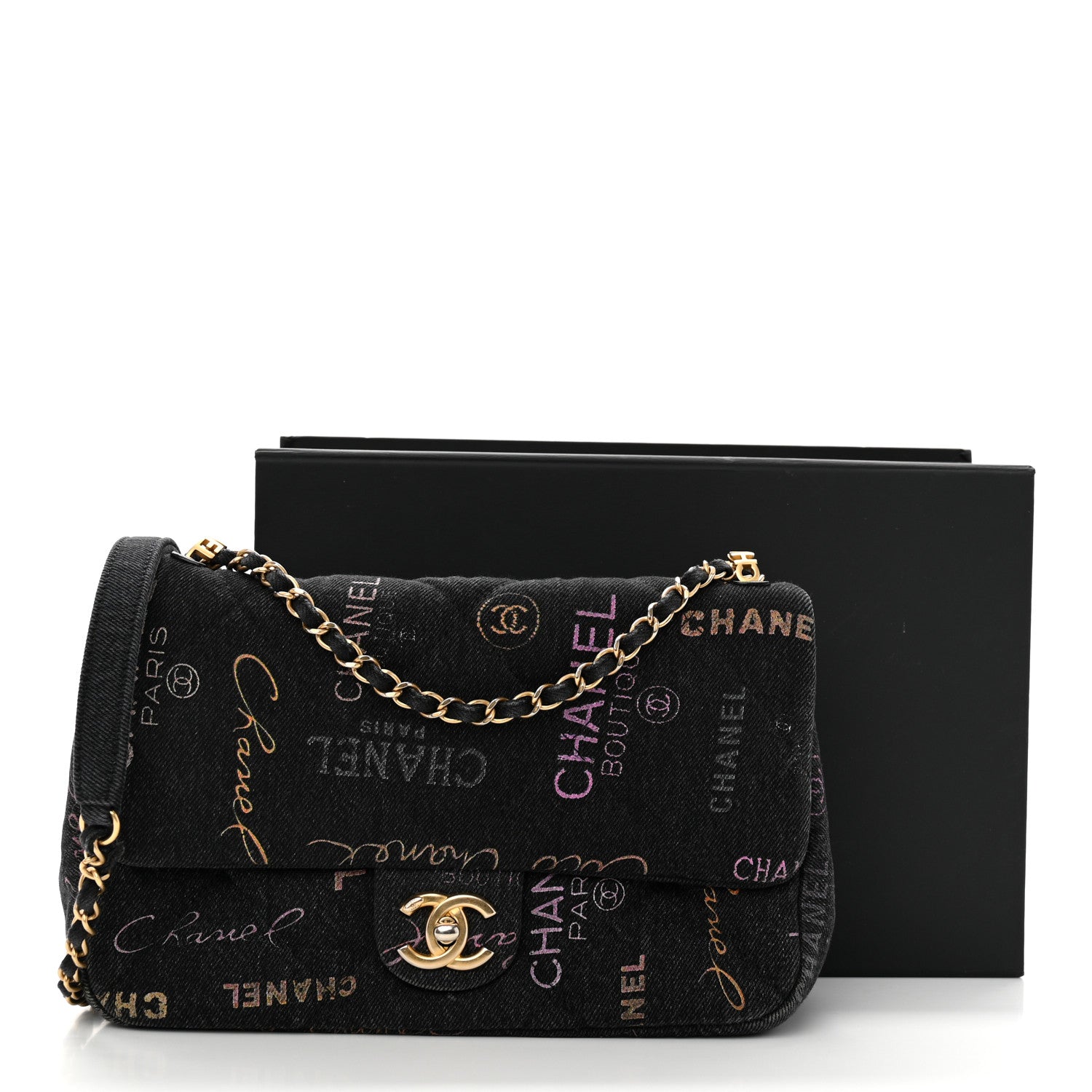 Chanel Denim Quilted Denim Mood Large Flap Black Multicolor 12 of 12