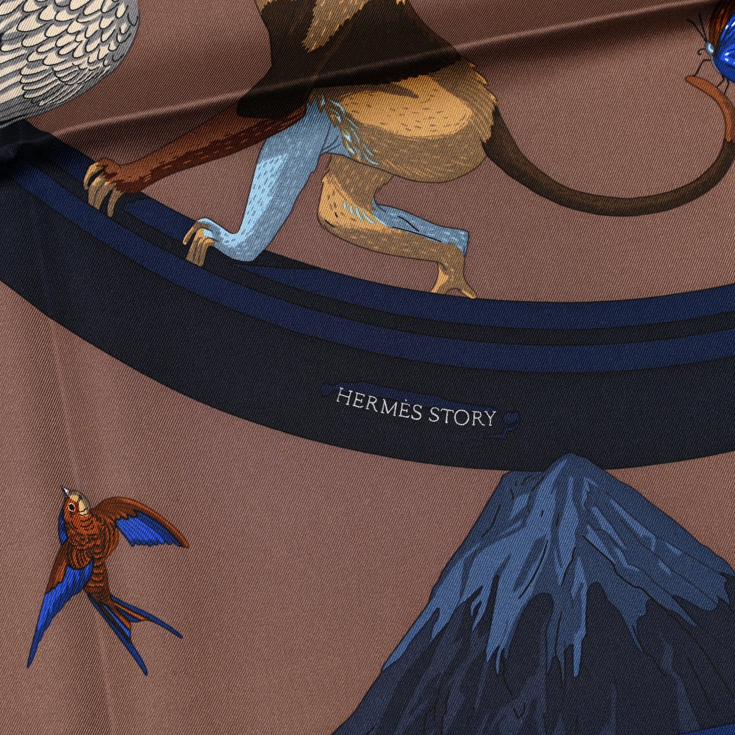 Hermes Silk Story Scarf 90 Marron Glace Bleu Nuit 5 of 6
