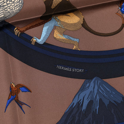 Hermes Silk Story Scarf 90 Marron Glace Bleu Nuit 5 of 6