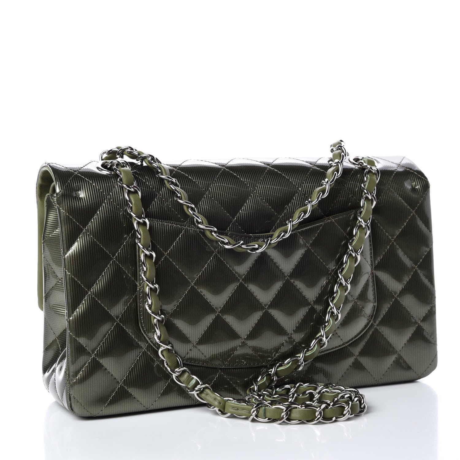 Chanel Striated Patent Quilted Medium Double Flap Green 3 of 14