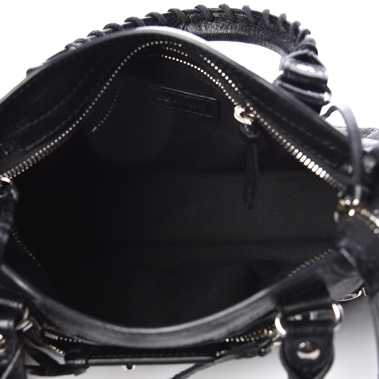 Balenciaga Agneau Classic Silver Hardware Mini City Logo Strap Black White 7 of 9