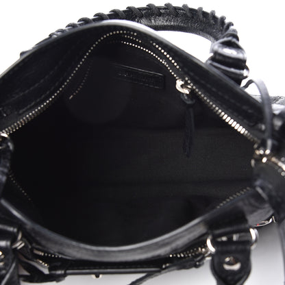 Balenciaga Agneau Classic Silver Hardware Mini City Logo Strap Black White 7 of 9