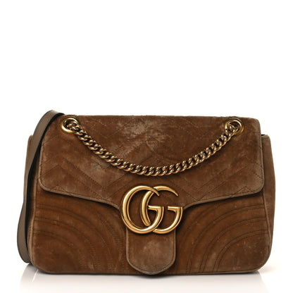 Gucci Velvet Matelasse Medium GG Marmont Shoulder Bag Taupe 1 of 10