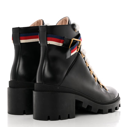 Gucci Calfskin Sylvie Web Womens Lace Up Combat Boots 38 Black 4 of 19