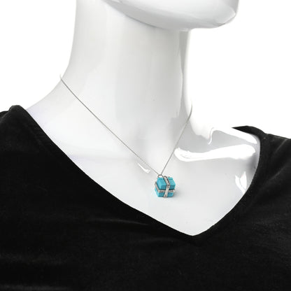 Tiffany Platinum Diamond Turquoise Box Charm Pendant Necklace 2 of 5
