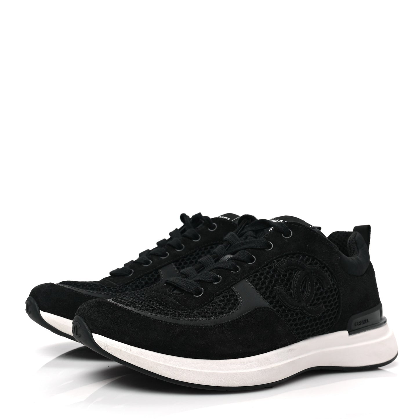 Calfskin Mesh Lycra Suede Womens Logo Sneakers 39.5 Black