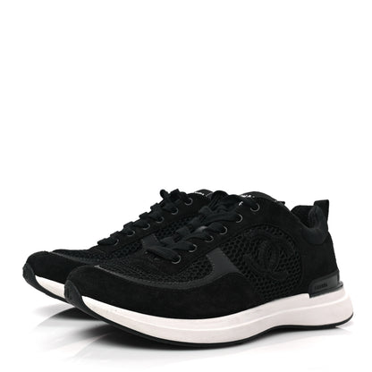 Chanel Calfskin Mesh Lycra Suede Womens Logo Sneakers 39.5 Black 3 of 7
