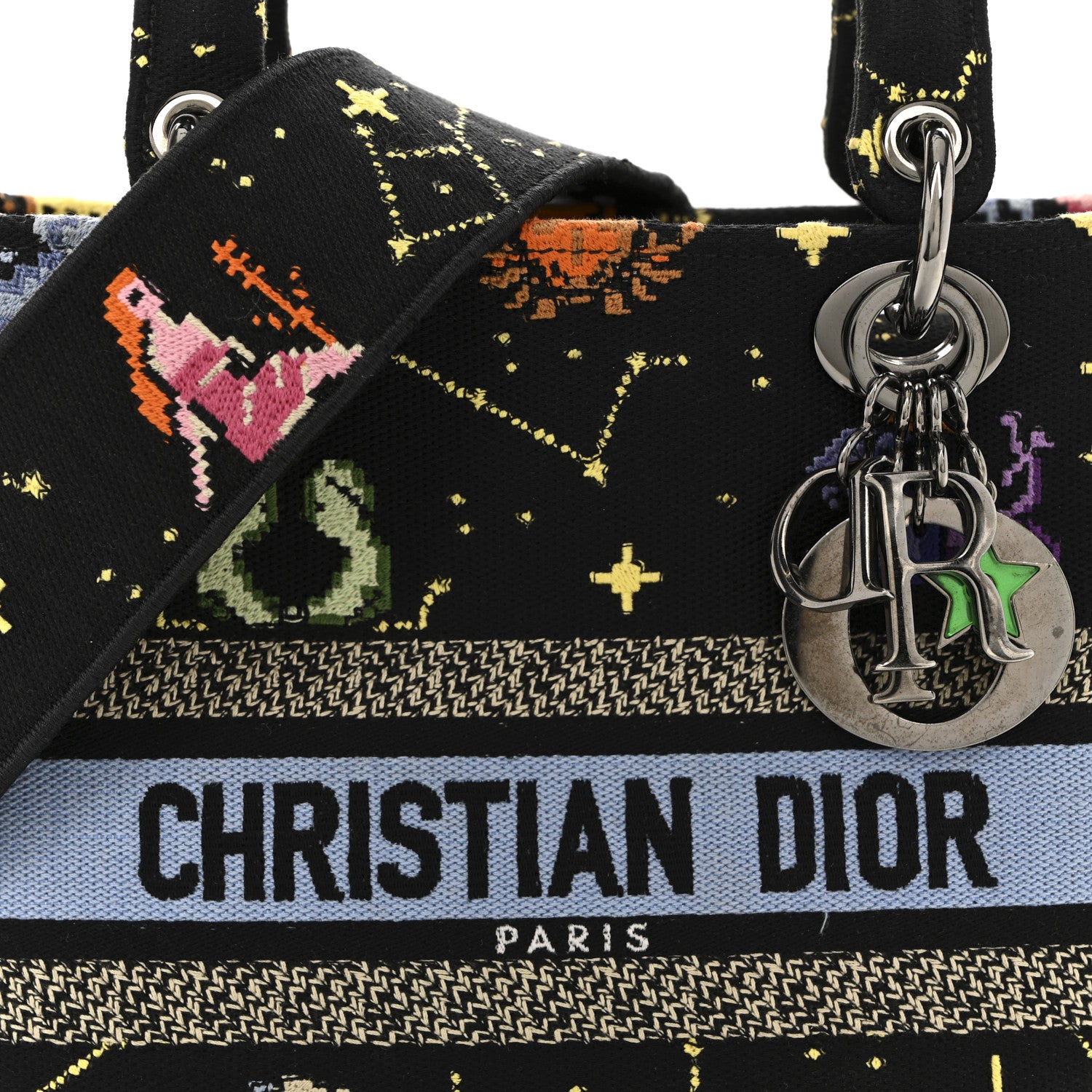 Christian Dior Canvas Pixel Zodiac Embroidered Medium Lady D-Lite