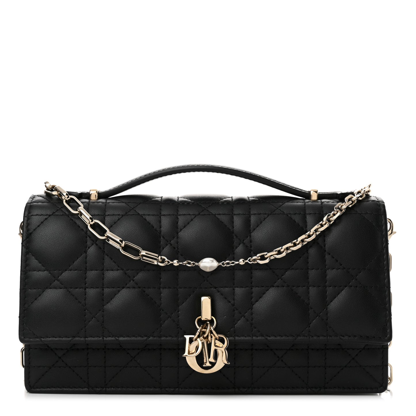 Lambskin Lady Dior Top Handle Clutch Black