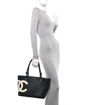 Chanel Calfskin Quilted Large Cambon Tote Black White 2 of 10