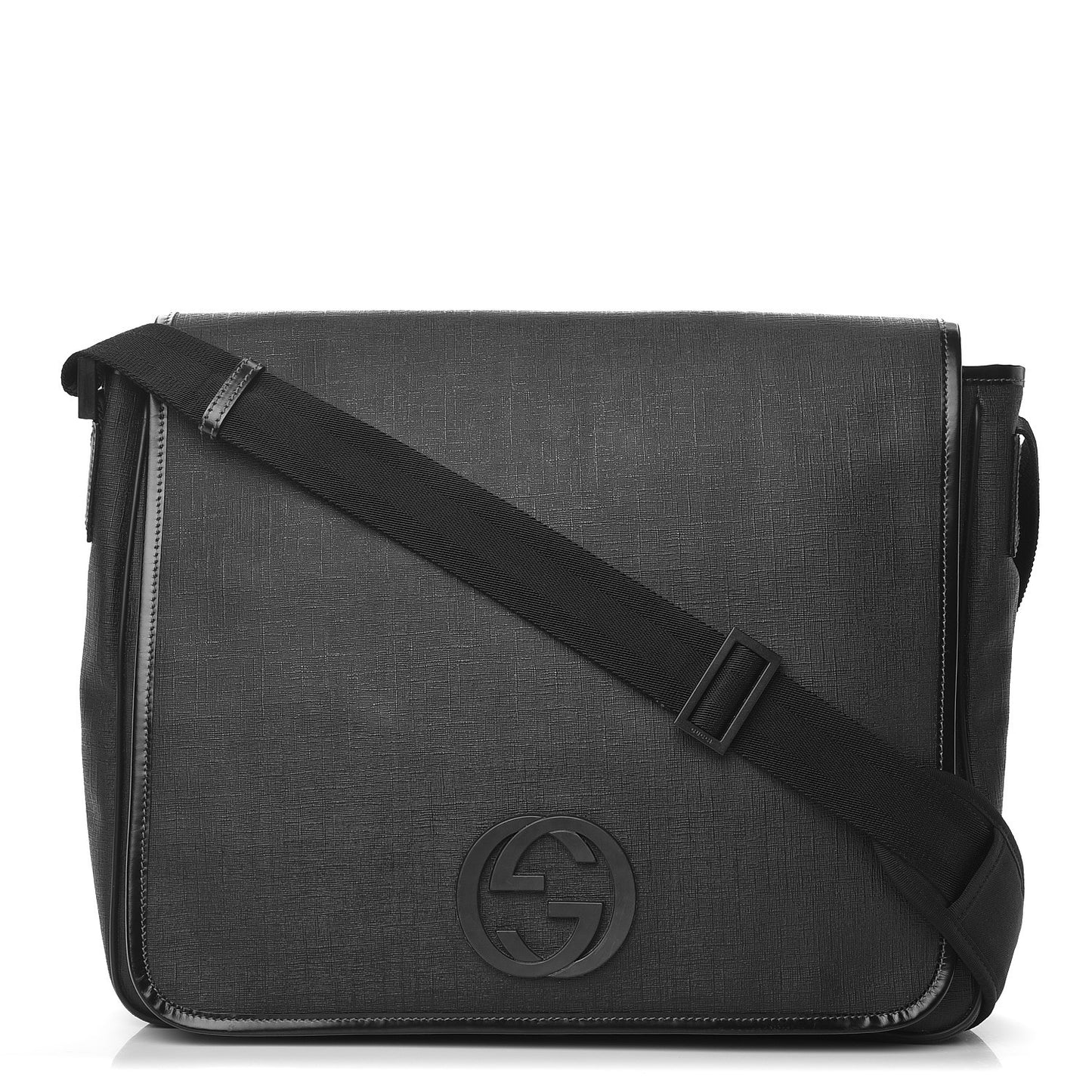 Coated Canvas Interlocking G Large Flap Messenger Bag Black
