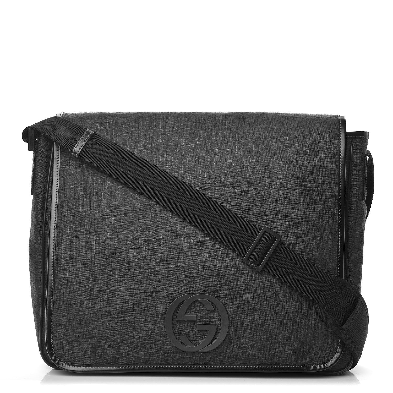 Gucci Coated Canvas Interlocking G Large Flap Messenger Bag Black 1 of 8