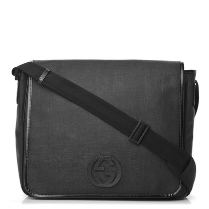 Gucci Coated Canvas Interlocking G Large Flap Messenger Bag Black 1 of 8