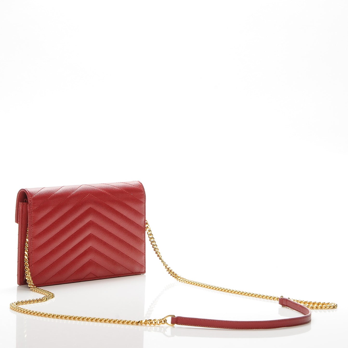Grain De Poudre Matelasse Monogram Envelope Chain Wallet New Red