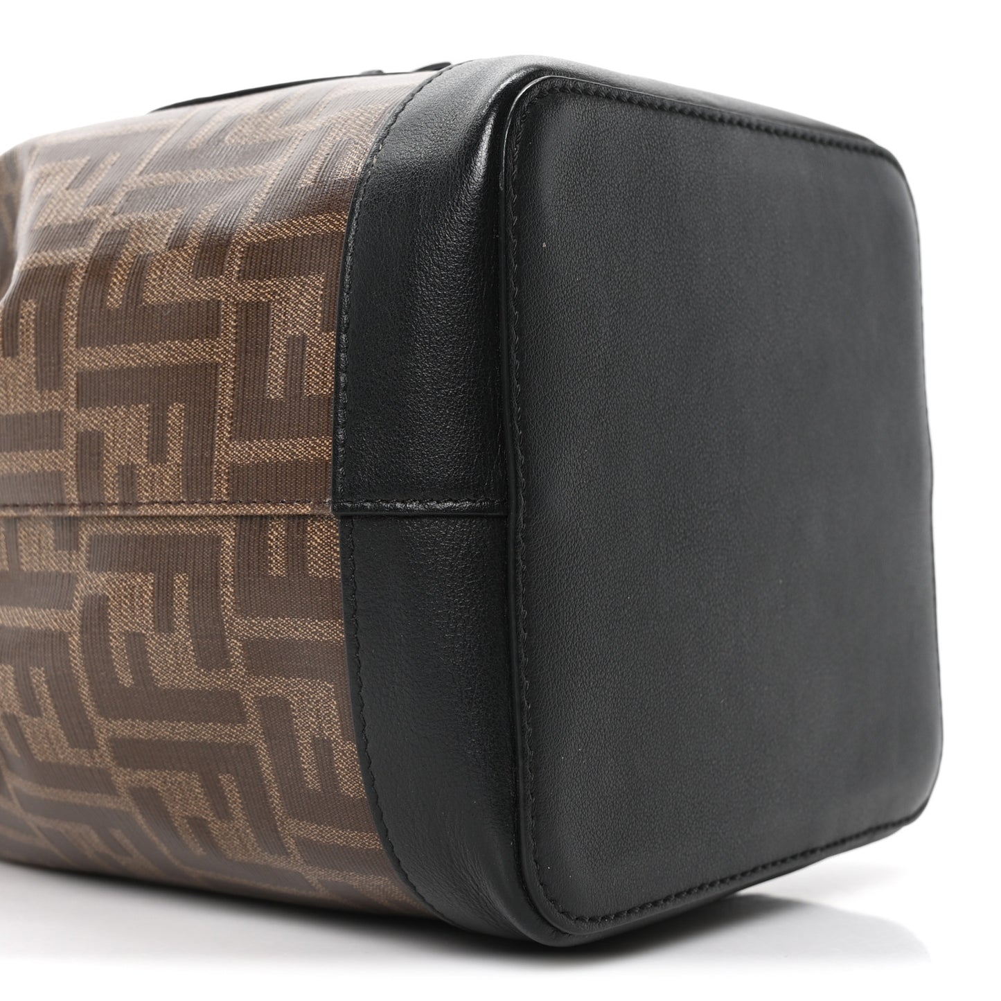Glazed Fabric Vitello Grace F is Fendi FF 1974 Stamp Patch Grande Mon Tresor Bucket Bag Mogano Panna Black