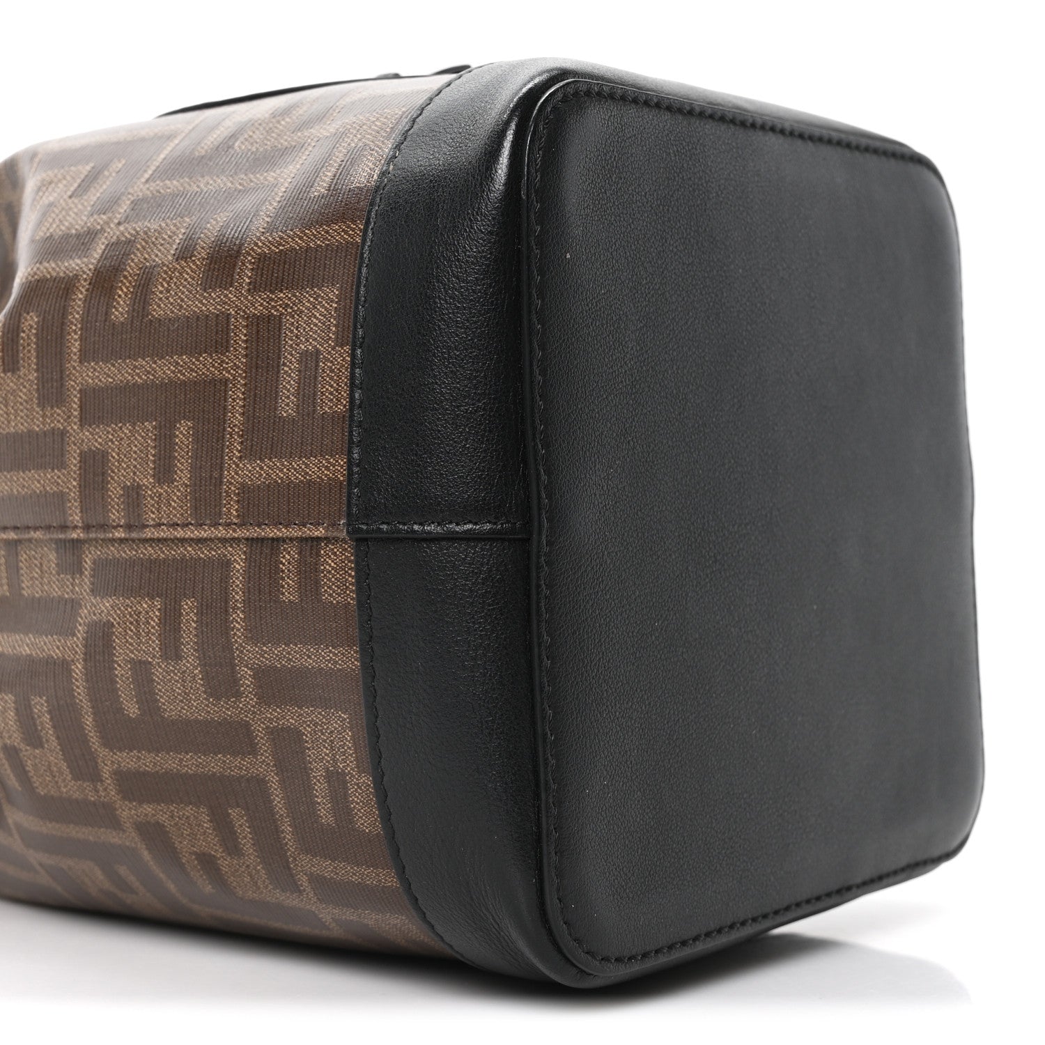 Fendi Glazed Fabric Vitello Grace F is Fendi FF 1974 Stamp Patch Grande Mon Tresor Bucket Bag Mogano Panna Black 9 of 10