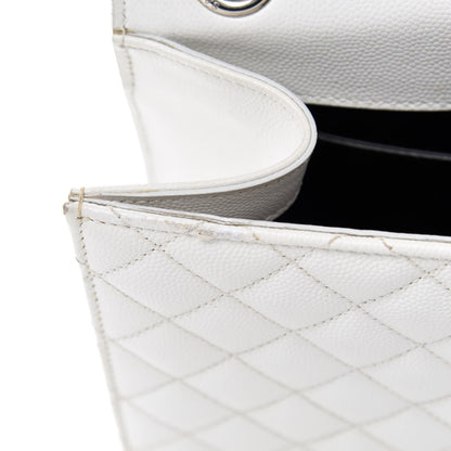 Saint Laurent Grain De Poudre Textured Mixed Matelasse Medium Triquilt Monogram Satchel Blanc Vintage 12 of 15