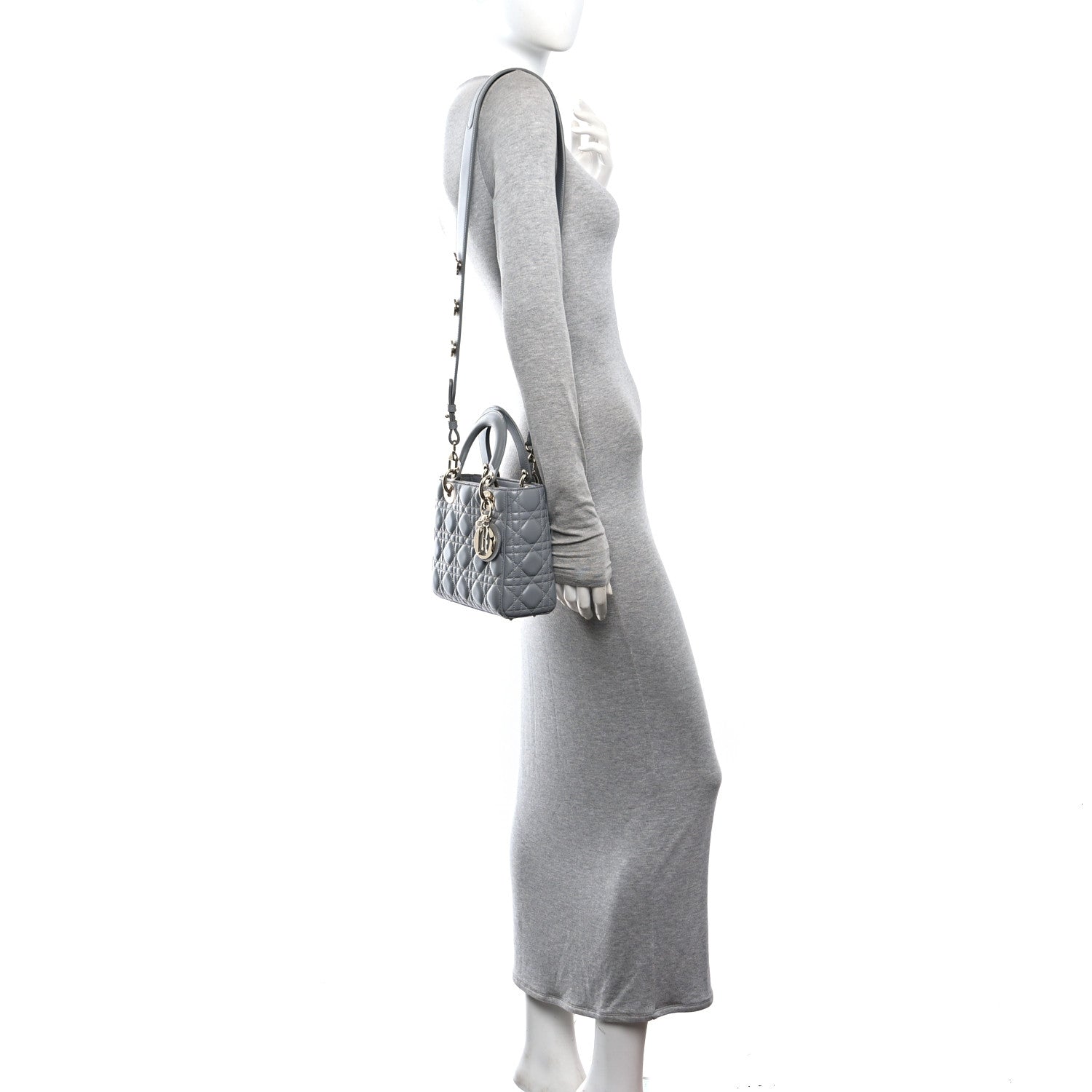 Christian Dior Lambskin Cannage Small My ABCDior Lady Dior Grey 2 of 10