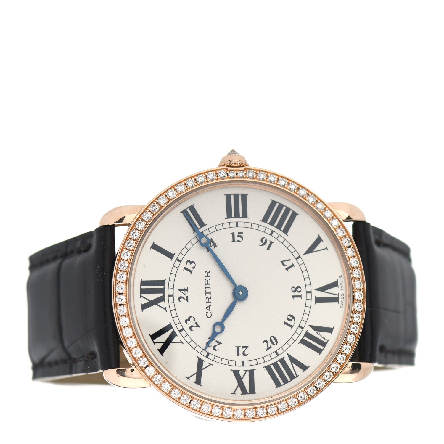 Cartier 18K Pink Gold Alligator Diamond Bezel 36mm Ronde Louis Manual Winding Watch 2 of 4