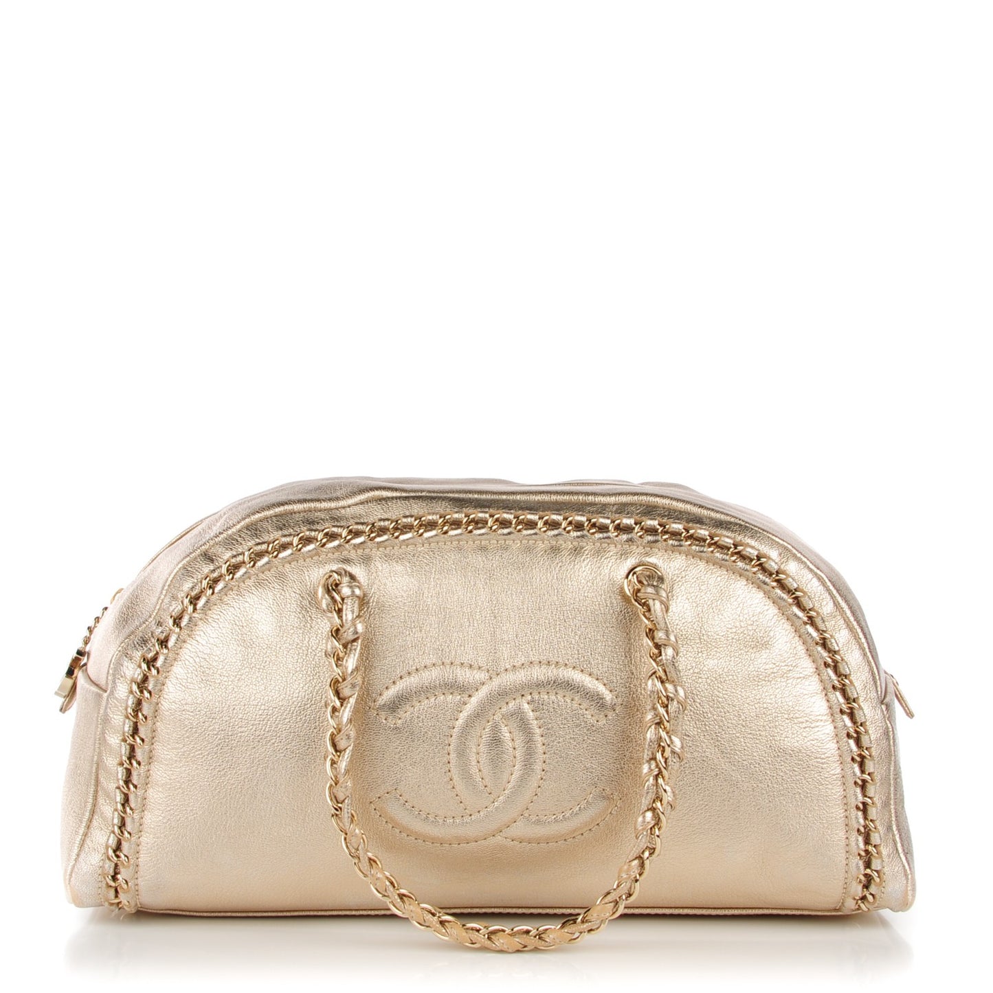 Metallic Goatskin Large Luxe Ligne Bowler Gold