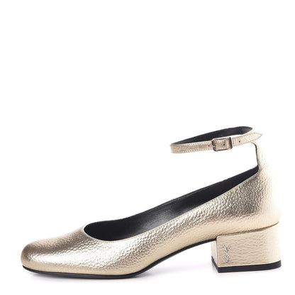 Saint Laurent Metallic Calfskin Babies 40 Ankle Strap Pumps 37.5 Platino 1 of 9